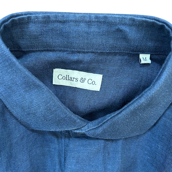 Collars & Co. Men's Linen Dress Shirt Medium navy blue button up NWT - Picture 4 of 11